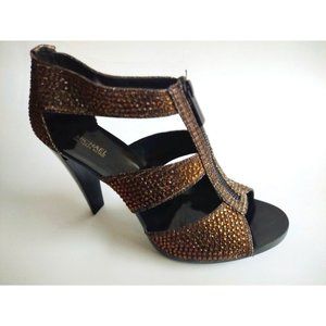 NEW MICHAEL KORS Embellished Party Bronze Jewel High Heel Sandal Shoes
